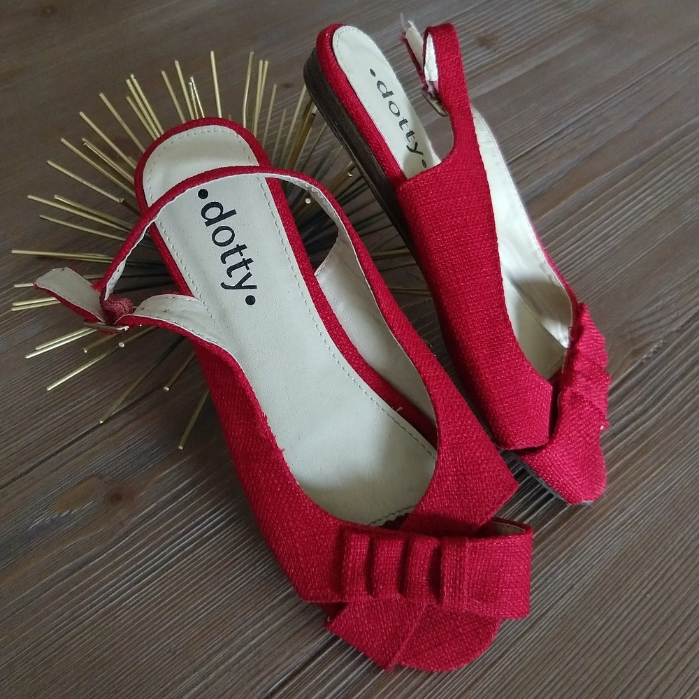 DOTTY red retro 50's style peep toe flats 33 1 (N2
